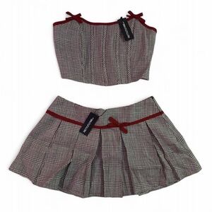 PrettyLittleThing Red and Black Plaid Mini Skirt